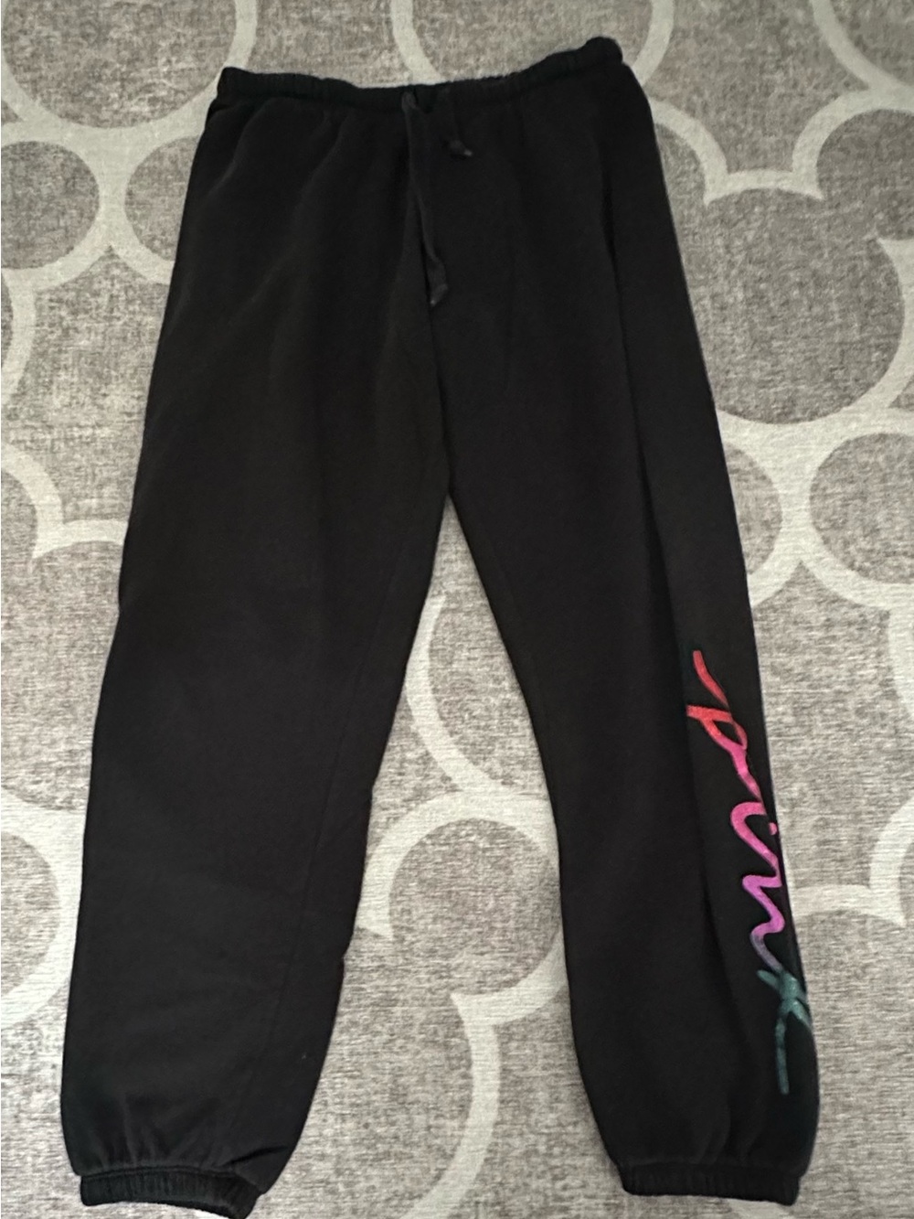 PINK VS Black Sweatpants with Rainbow Script